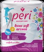 Женские гигиенические прокладки PERI Teens Soft Aroma Normal 8 шт (хлопок)_1293