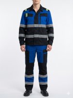 Костюм летний мужской Модель-102, синий с черным и флуоресцентным желтым