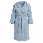 Банный вафельный халат с капюшоном Модель-402, светлый серо-голубой