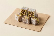 Рахат-лукум из дважды обжаренной фисташки, в кокосовой обсыпке