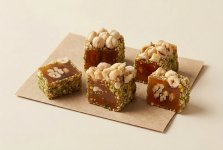 Рахат-лукум «бохча» в обсыпке из кадаифа, с шоколадной начинкой